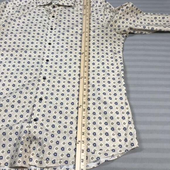 Emanuel Berg Shirt Mens 16.5 Large Beige Blue Floral Print Modern Fit Button Up - Picture 5 of 6